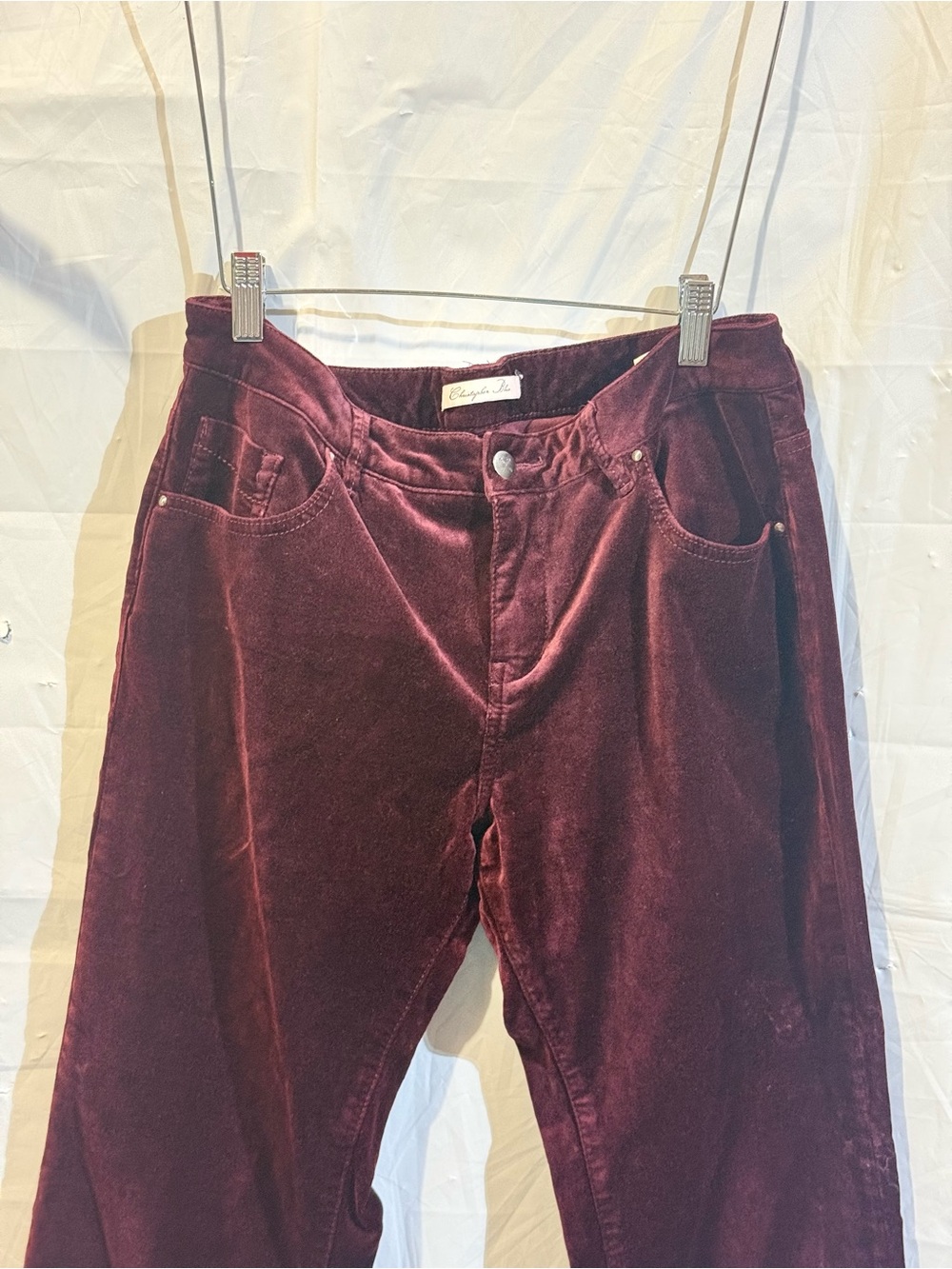 Christopher Blue Deep Wine Velvet Straight Leg Pants Size 10 NWOT